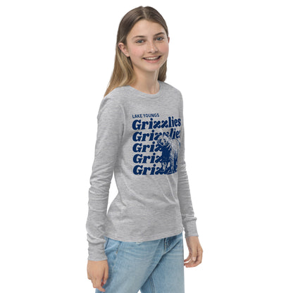 Navy Blue “Grizzlies” Youth Long Sleeve T-Shirt Bella + Canvas 3501Y