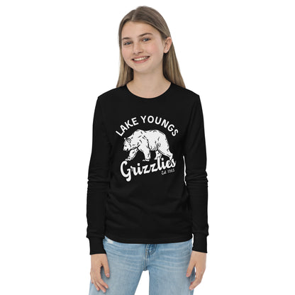 White “Retro Lake Youngs” Youth Long Sleeve T-Shirt Bella + Canvas 3501Y