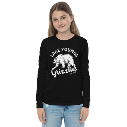 White “Retro Lake Youngs” Youth Long Sleeve T-Shirt Bella + Canvas 3501Y