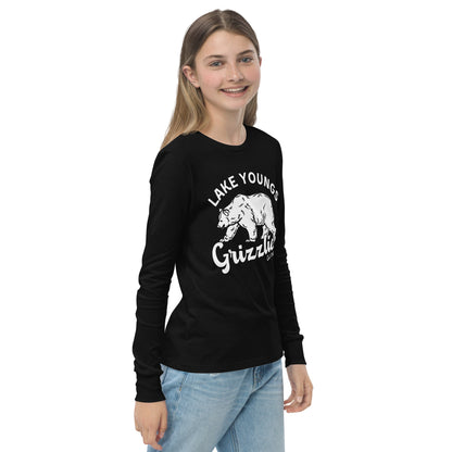 White “Retro Lake Youngs” Youth Long Sleeve T-Shirt Bella + Canvas 3501Y