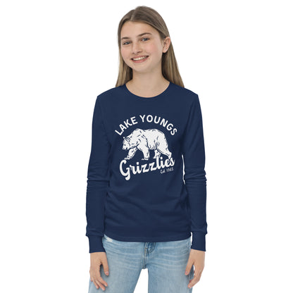 White “Retro Lake Youngs” Youth Long Sleeve T-Shirt Bella + Canvas 3501Y