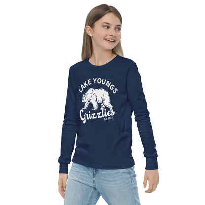 White “Retro Lake Youngs” Youth Long Sleeve T-Shirt Bella + Canvas 3501Y