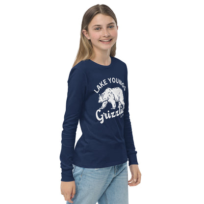 White “Retro Lake Youngs” Youth Long Sleeve T-Shirt Bella + Canvas 3501Y
