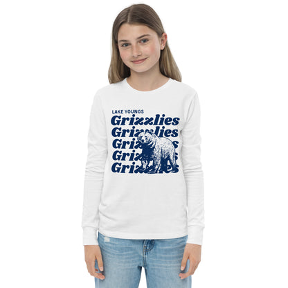 Navy Blue “Grizzlies” Youth Long Sleeve T-Shirt Bella + Canvas 3501Y
