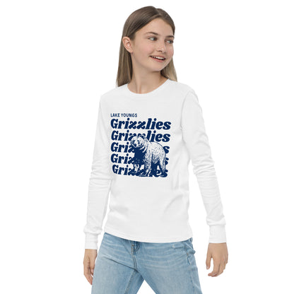 Navy Blue “Grizzlies” Youth Long Sleeve T-Shirt Bella + Canvas 3501Y